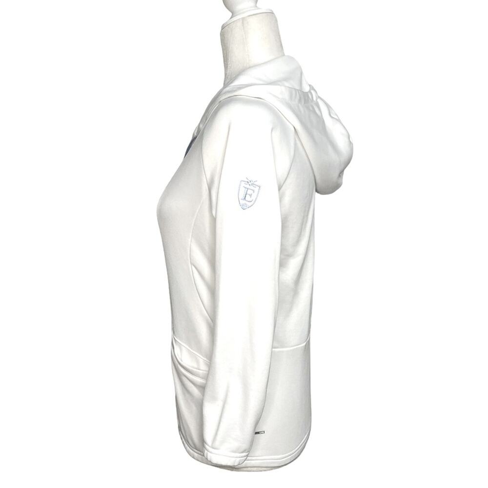 ADIDAS White/Blue Climalite Zip Front 3/4 Sleeve Hood Jacket Pockets Size Small - Picture 2 of 12